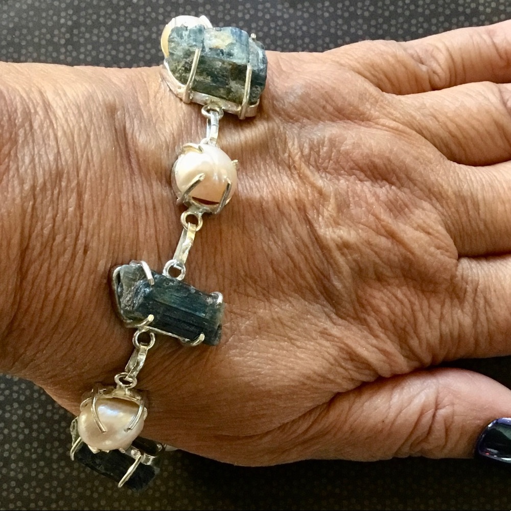 Silver and Black Stone Bracelet